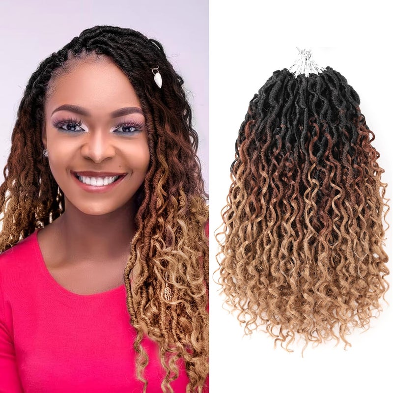 Aipin Faux Goddess Locs Crochet Hair 14 Inch Boho River Locs Hippie Wavy Crochet With Curly Hair In Middle And Ends Braids Hair Extensions (8Packs,14 inch, OM3T3027) - Image 1